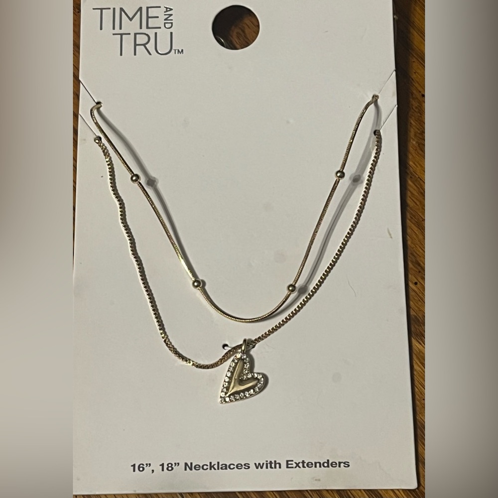 Gold Tone Double-Strand Heart Pendant Necklace
